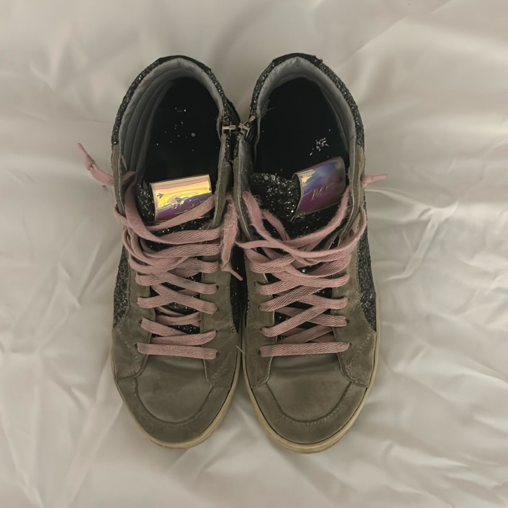 P448 black glitter high top sneakers